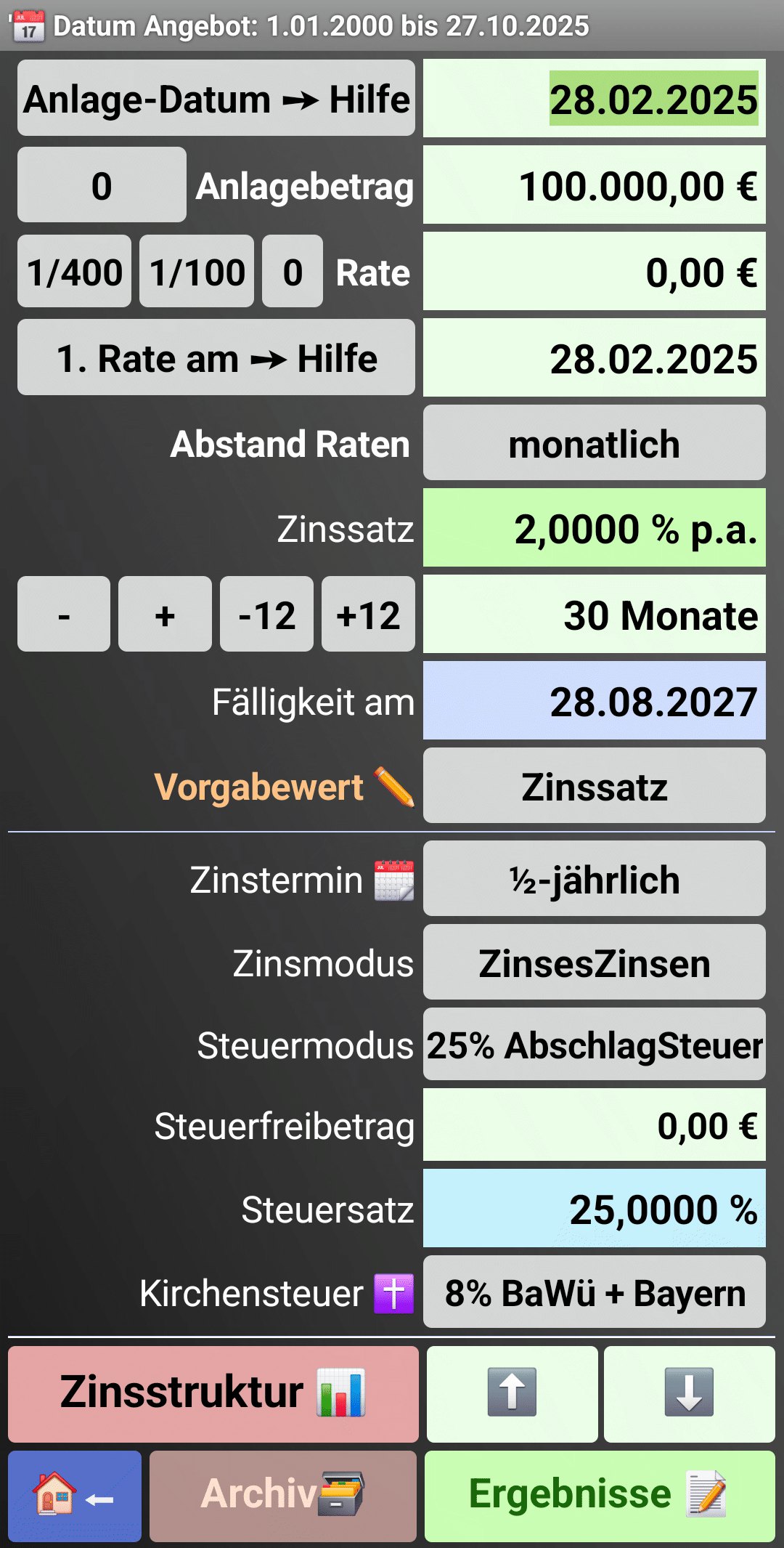 Hauptmenü der Apps SparProfit💰 und SPAREN💰 Hauptmenü der Apps SparProfit💰 und SPAREN💰